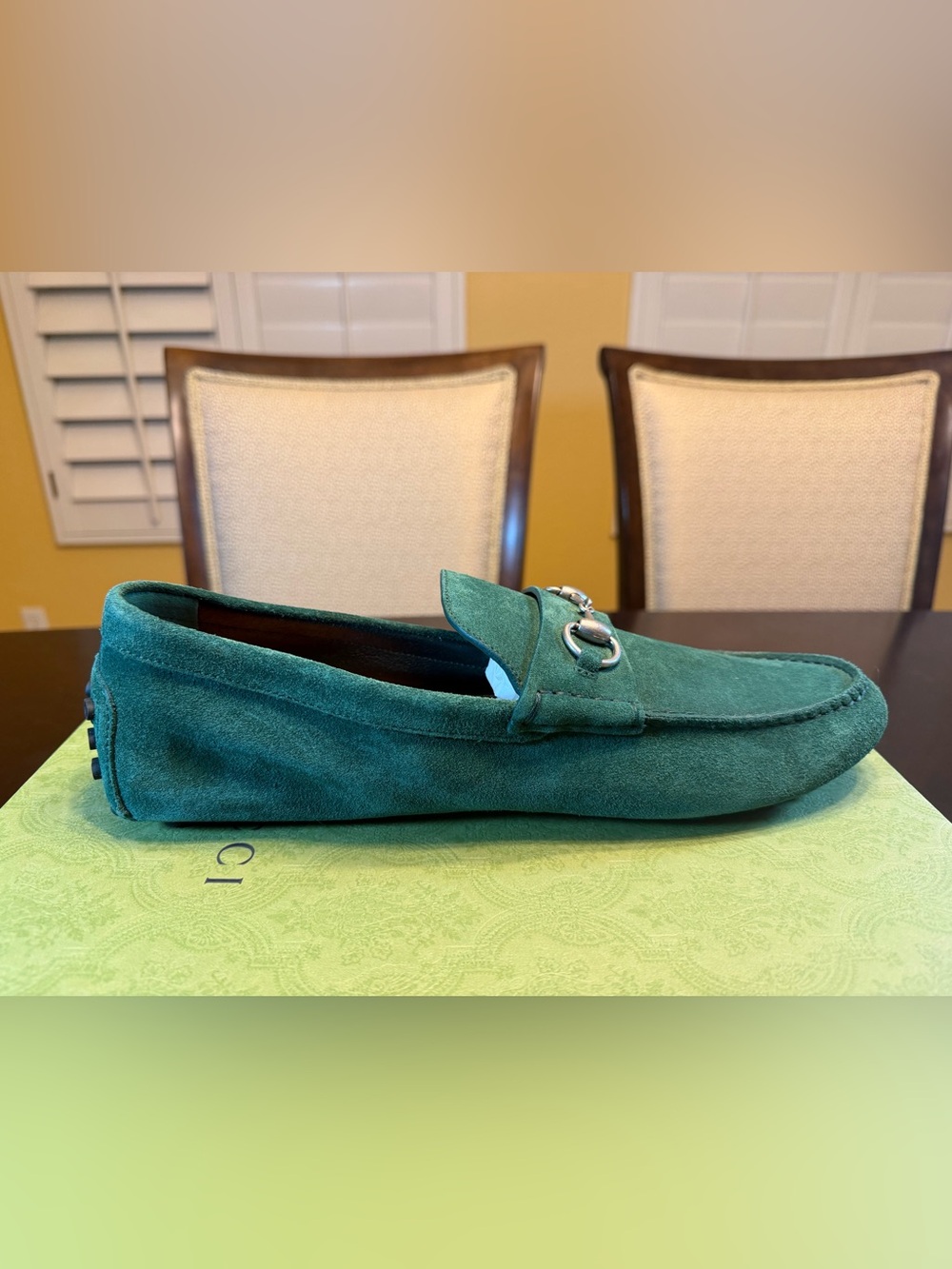 New Gucci Horsebit Suede Loafers Drivers Slip On Shoes Green UK 12 / US 12.5 - Picture 8 of 16